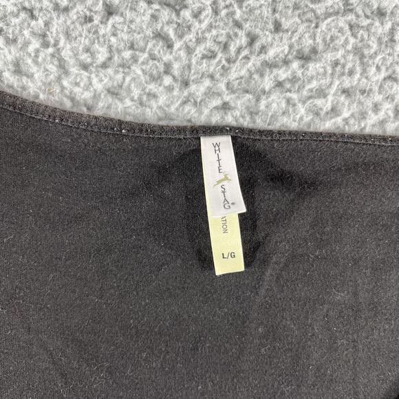 WHITE STAG TOP WOMENS LARGE BLACK FLORAL V NECK 3/4 SLEEVE Y2K COTTON SHIRT - Picture 2 of 8